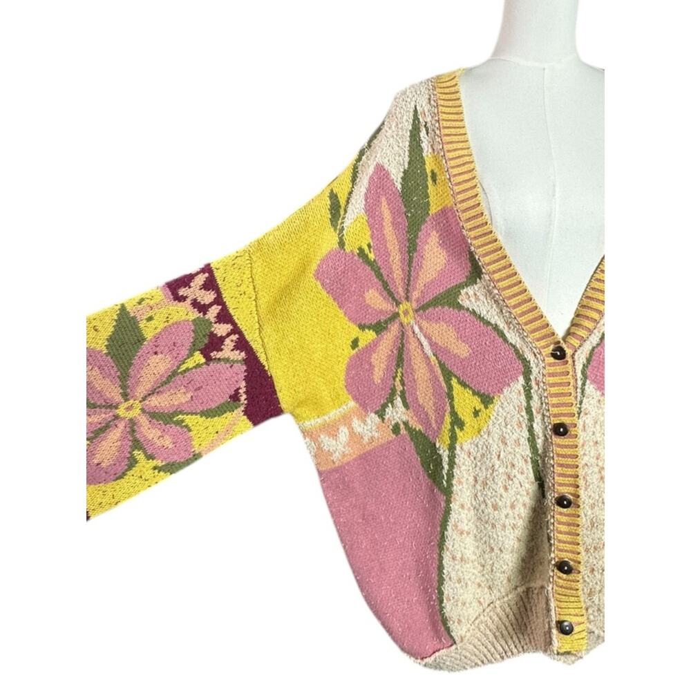 Free People Oversized Bohemian Bali Tropical Garden Cardigan Sweater Size Medium - Picture 5 of 14